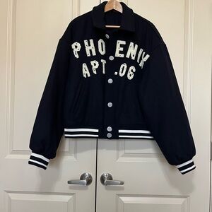Zara Navy Jacket with Cream Lettering